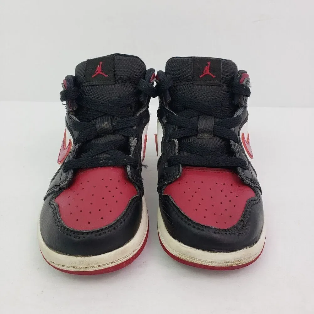 Nike Air Jordan 1 Mid Boy Size 7C Black Fire Red White Sneakers Shoes 640735 066